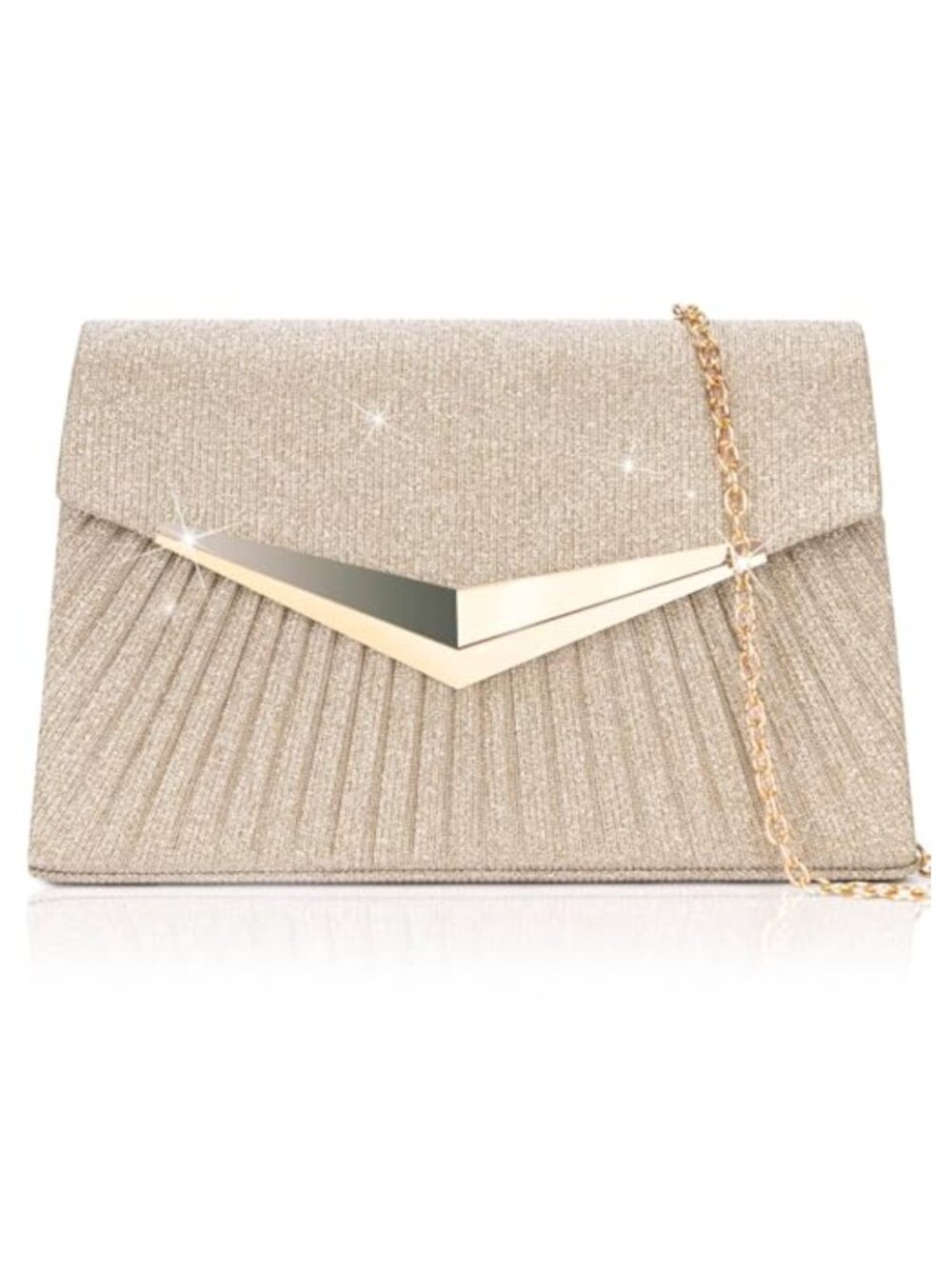 Sparkly Pleated Evening Clutch with Detachable Chain Sequins Formal Purse